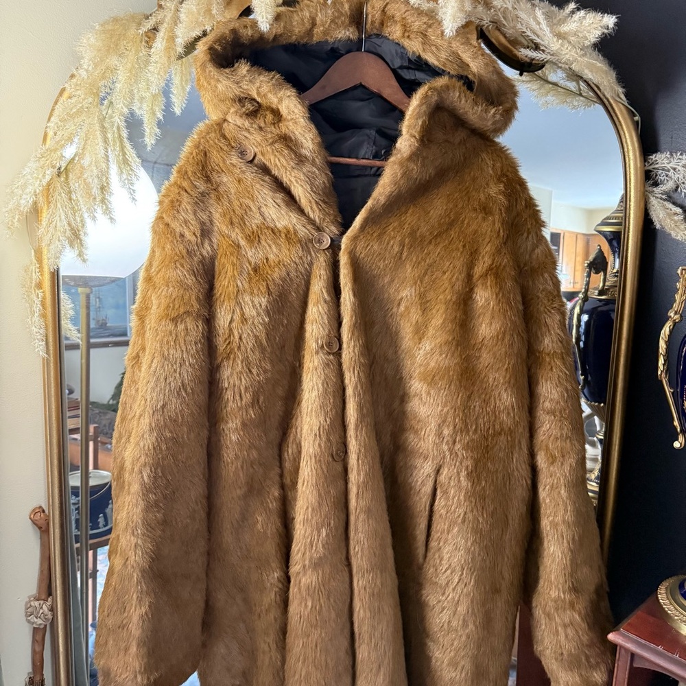 Roamans Black & Brown Reversible Faux Fur Full‑Length Trench Coat Plus Size Cozy - Picture 6 of 16